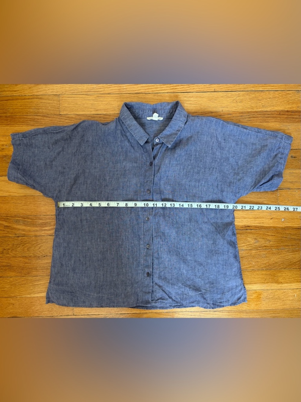 Eileen Fisher 100% organic linen blue short sleeve button down XXS